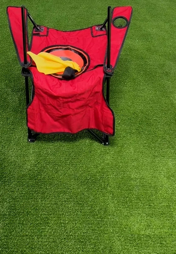 A yellow REF54 flag landing on the target